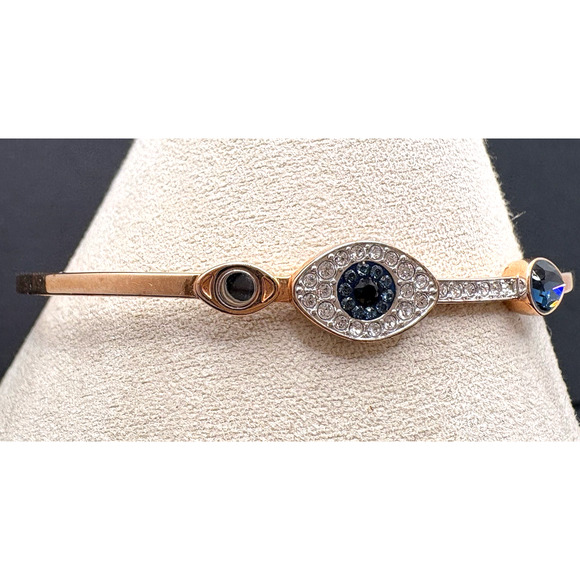 Swarovski Crystal Symbolic Evil Eye Bracelet Rose Gold Tone M Adjustable - Picture 3 of 6